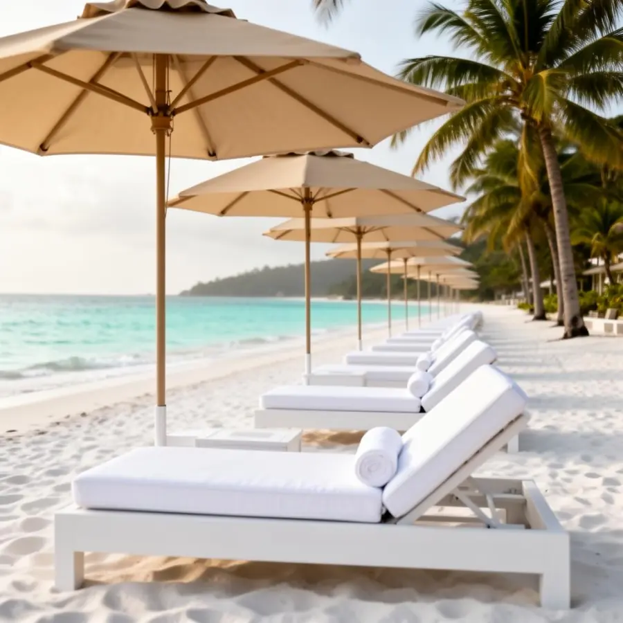 Premium white sunbeds and umbrellas on Alona Beach